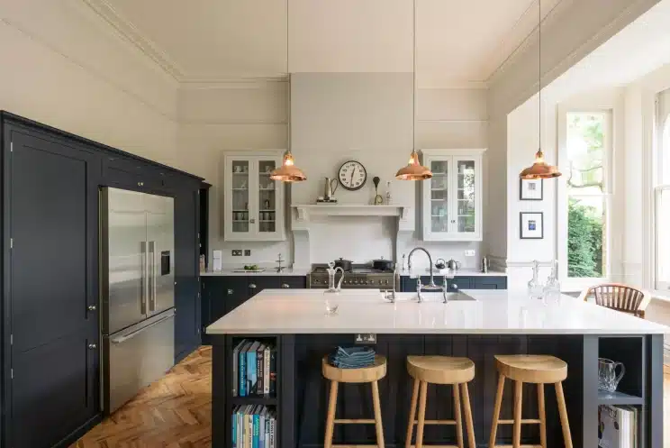 Kitchen with glass fronted cabinets